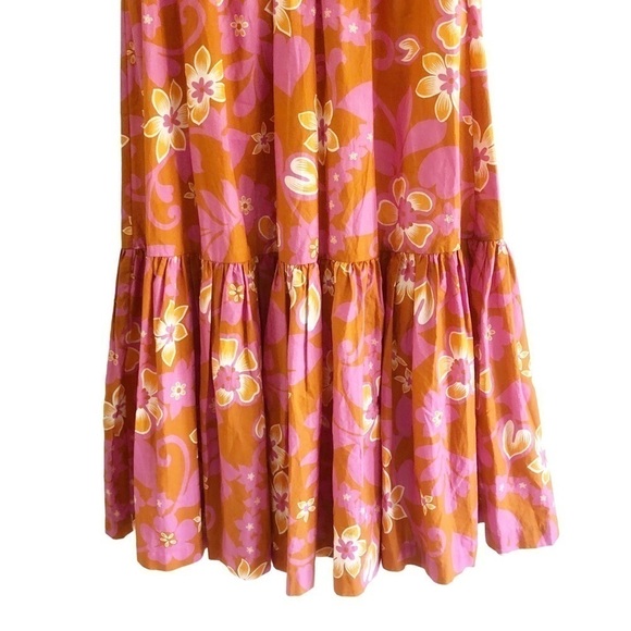 Warm Sierra Sleeveless Orange Pink Floral Cotton Tiered Midi Dress 2 - Picture 6 of 11